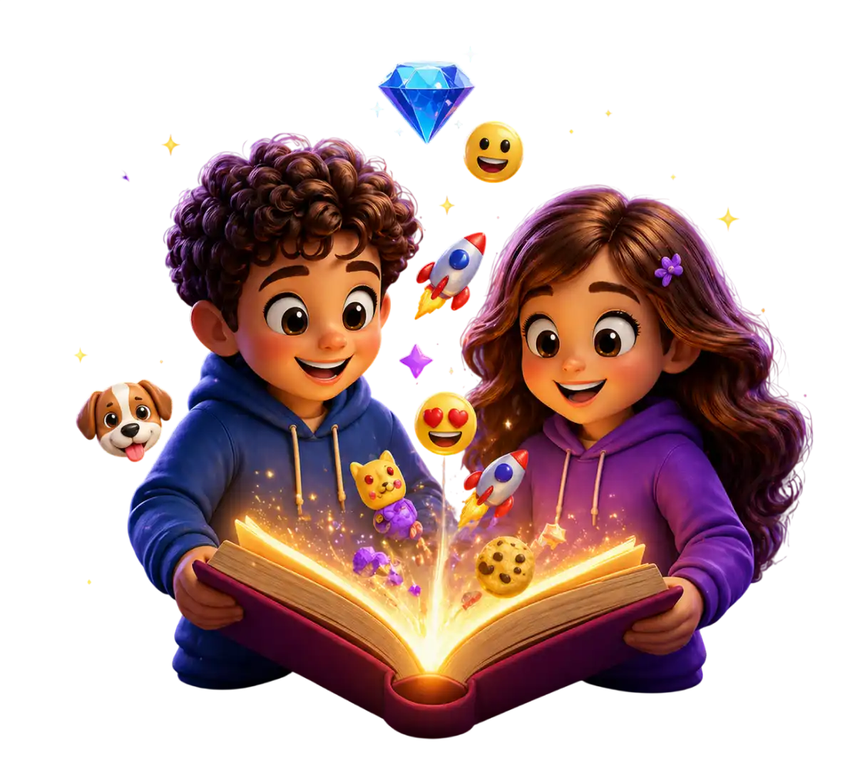 Kids reading magical book - AI Story Generator for Kids